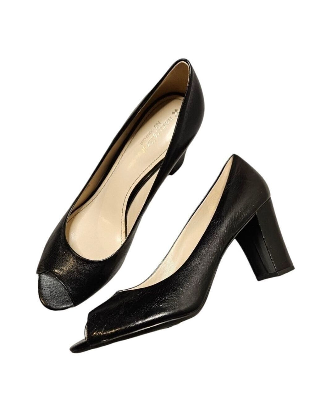 Naturalizer Carmen Black Leather Peep Toe Pumps Size 10M